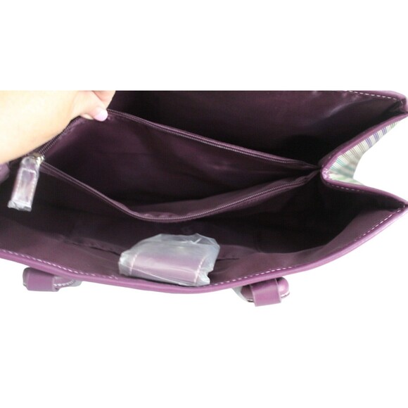 Womens Tote Canvas Large Handbag Purple Striped Fashion Bag With Wristlet NWOT - Picture 4 of 9